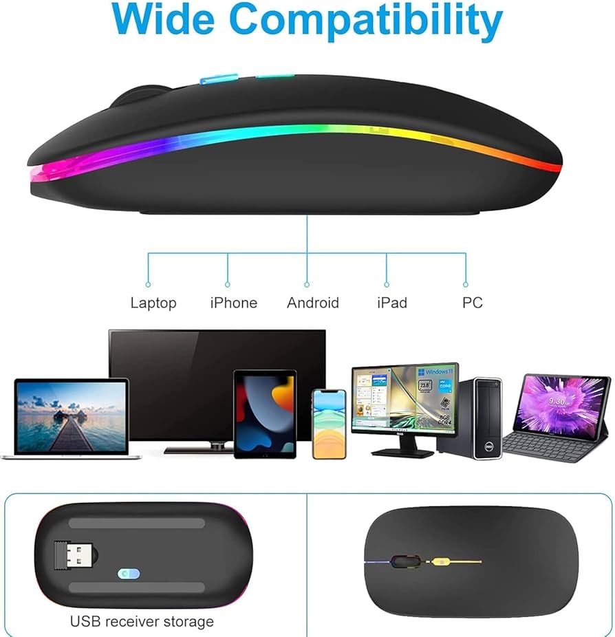 HP W10 Wireless Bluetooth Mouse, Rechargeable Dual Mode RGB Mouse - Image 4