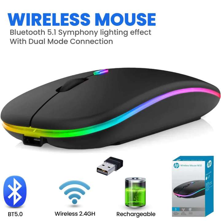 HP W10 Wireless Bluetooth Mouse, Rechargeable Dual Mode RGB Mouse - Image 3