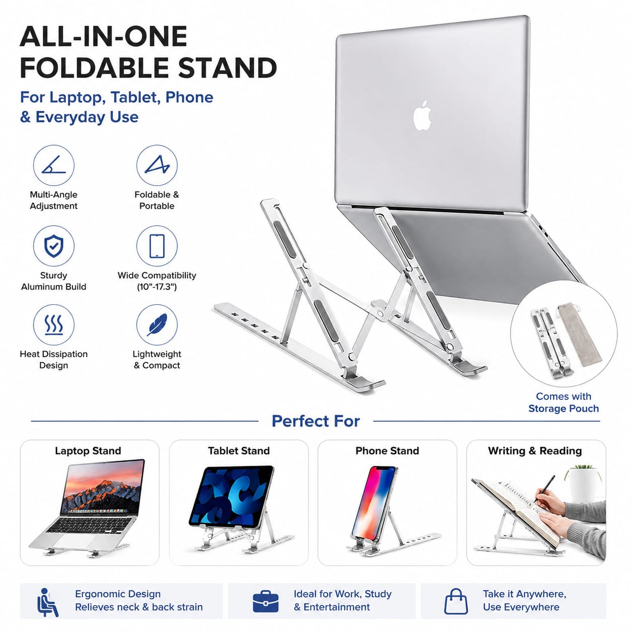 Laptop Stand Creative Folding Storage Bracket for 10-17 inch Tablets Notebook Laptop Premium Quality Aluminum Alloy