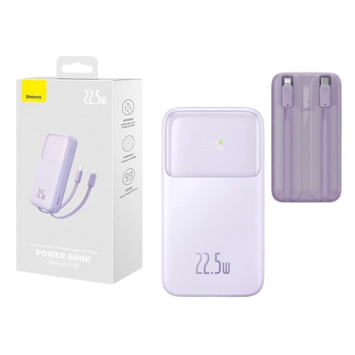 Baseus Comet Series | Dual-Cable Digital Display Fast Charge Power Bank 20000mAh 22.5W PD QC - With Built-in USB-C Lightning Charging Cables 30cm